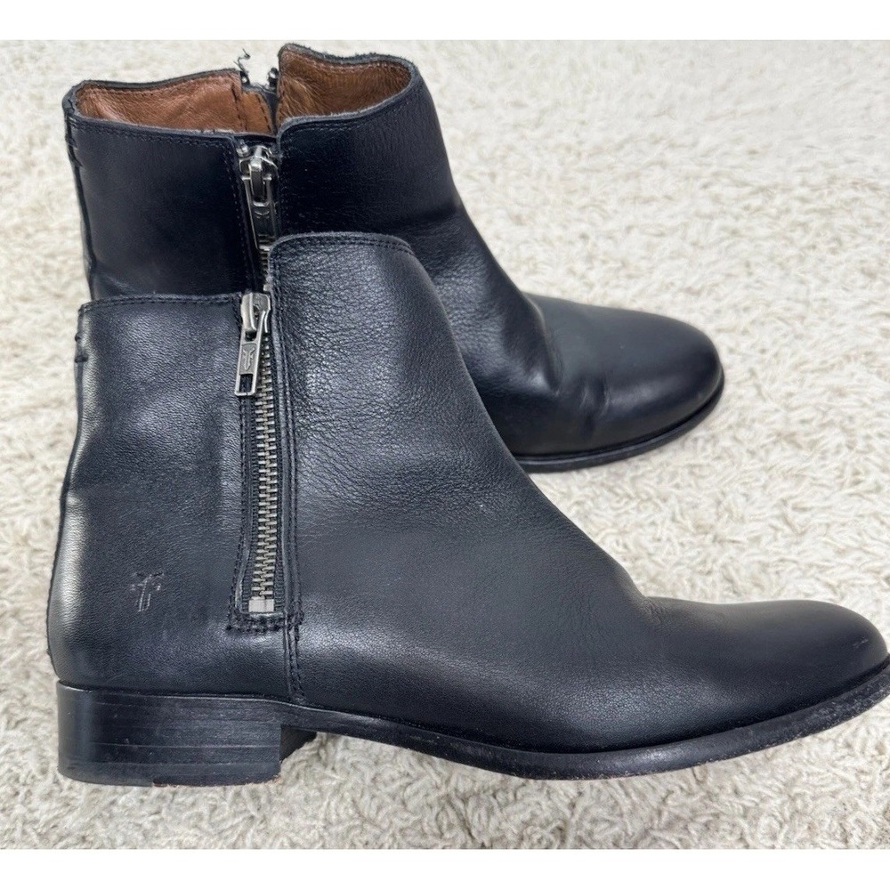Frye Black‎ Leather Carly Double Zip Chelsea Ankle Boots Women's 6.5M Biker Edgy